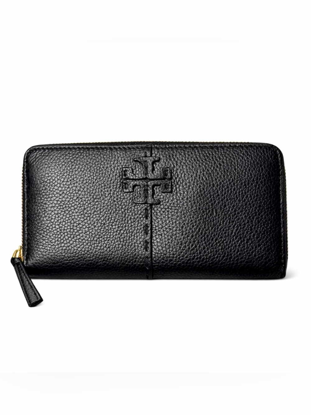 TORY BURCH McGraw Black Wallet Pebble Leather Zip Continental, NWT